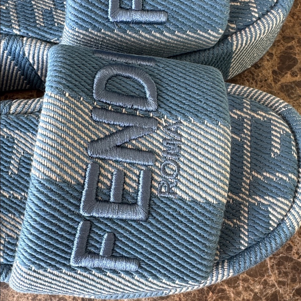 Fendi denim jacquard striped blue slide platform sandals sz 39 - Picture 3 of 10